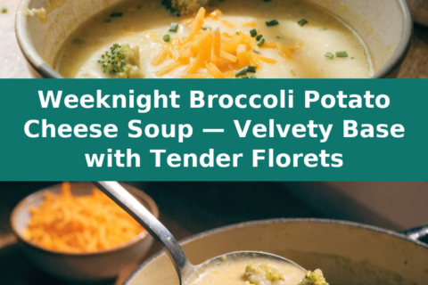 Weeknight Broccoli Potato Cheese Soup — Velvety Base with Tender Florets Pinterest recipe pin