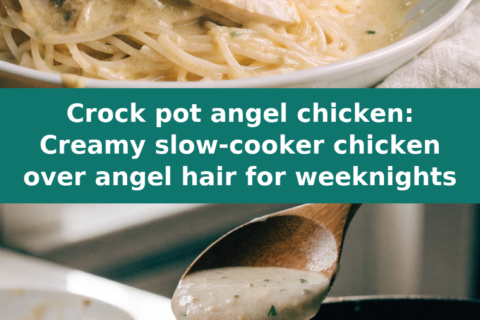 Crock pot angel chicken: Creamy slow-cooker chicken over angel hair for weeknights Pinterest recipe pin