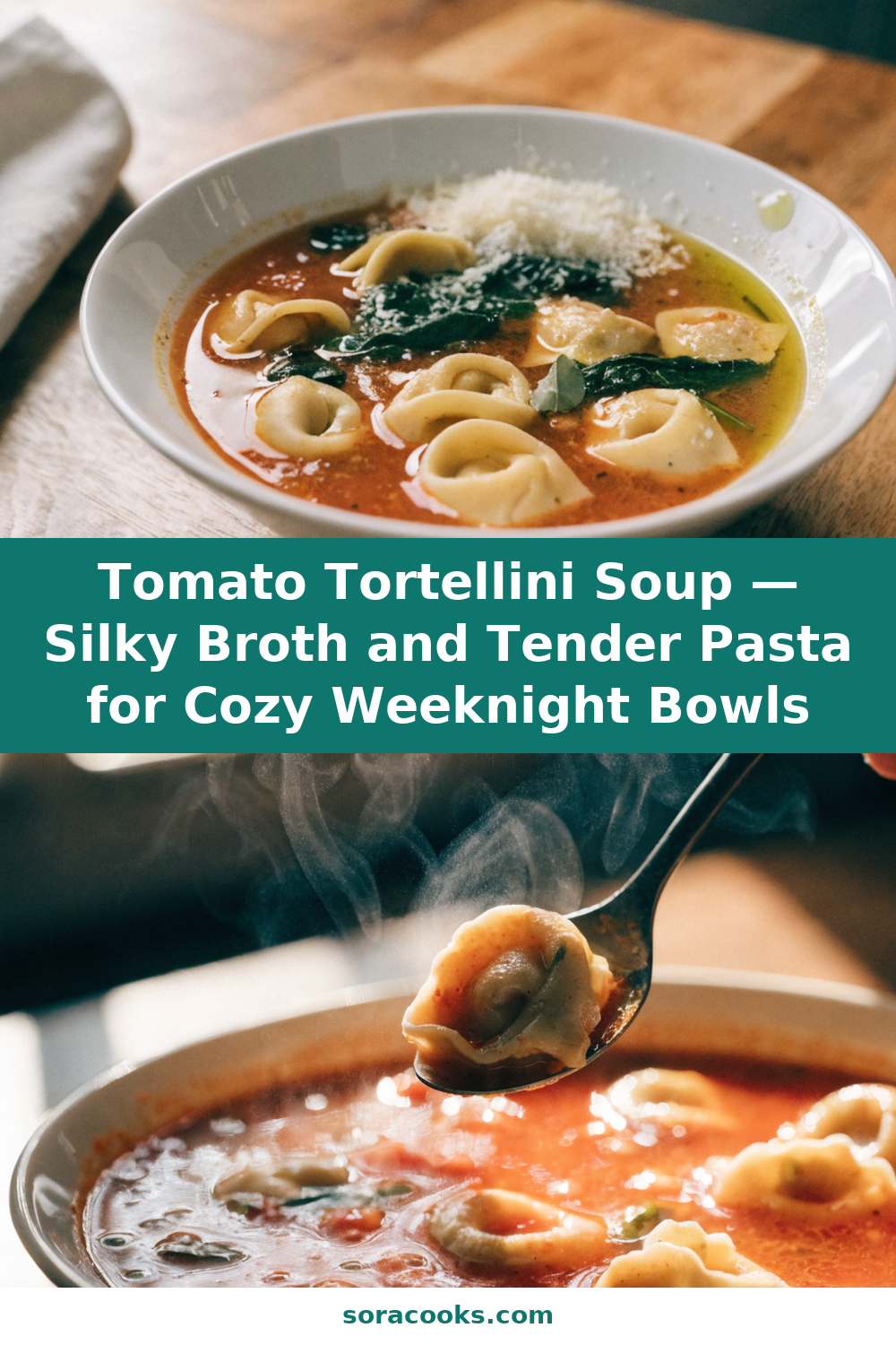 Tomato Tortellini Soup — Silky Broth and Tender Pasta for Cozy Weeknight Bowls Pinterest recipe pin