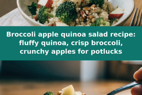 Broccoli apple quinoa salad recipe: fluffy quinoa, crisp broccoli, crunchy apples for potlucks Pinterest recipe pin