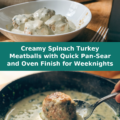 Creamy Spinach Turkey Meatballs with Quick Pan-Sear and Oven Finish for Weeknights Pinterest recipe pin