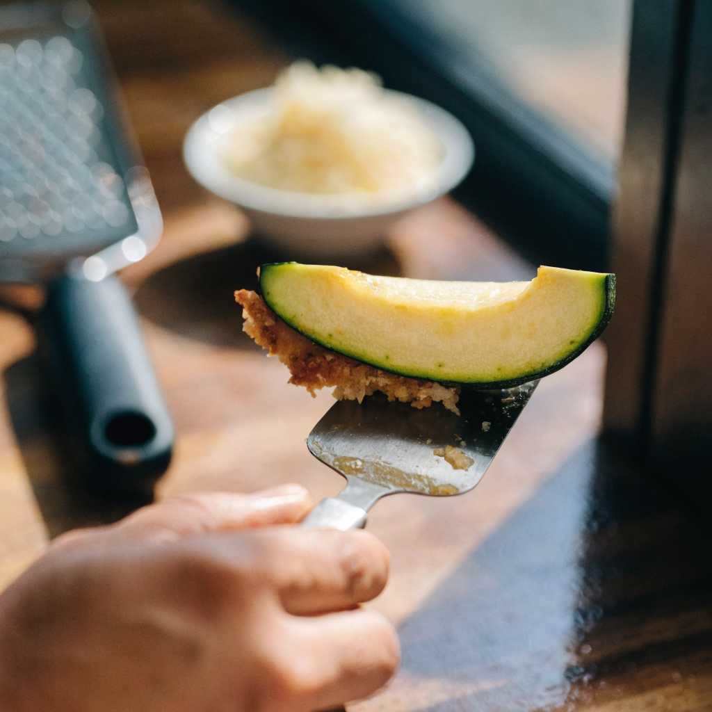 Close-up of quick roasted parmesan zucchini