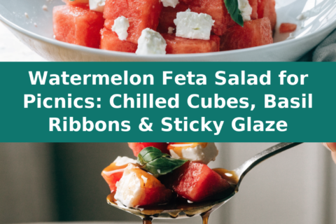 Watermelon Feta Salad for Picnics: Chilled Cubes, Basil Ribbons & Sticky Glaze Pinterest recipe pin
