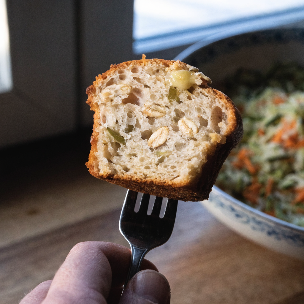 Close-up of zucchini carrot oatmeal muffins