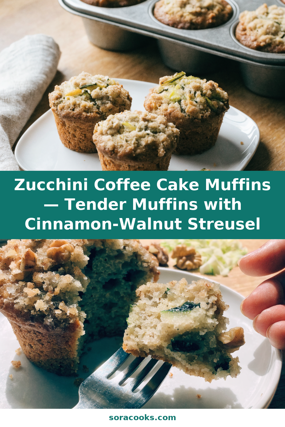Zucchini Coffee Cake Muffins — Tender Muffins with Cinnamon-Walnut Streusel Pinterest recipe pin